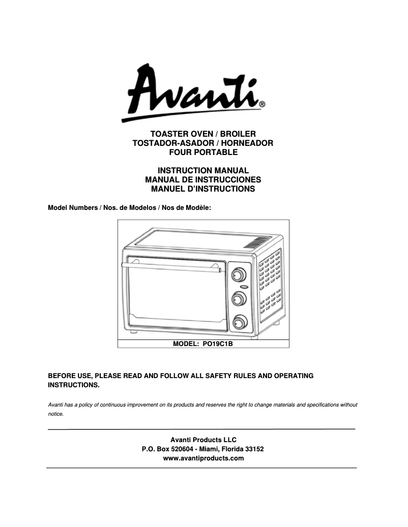 Page n°1 - Manuel utilisateur Avanti PO19C1B
