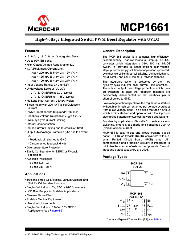 Page 1 de la notice Manuel utilisateur Microchip MCP1661