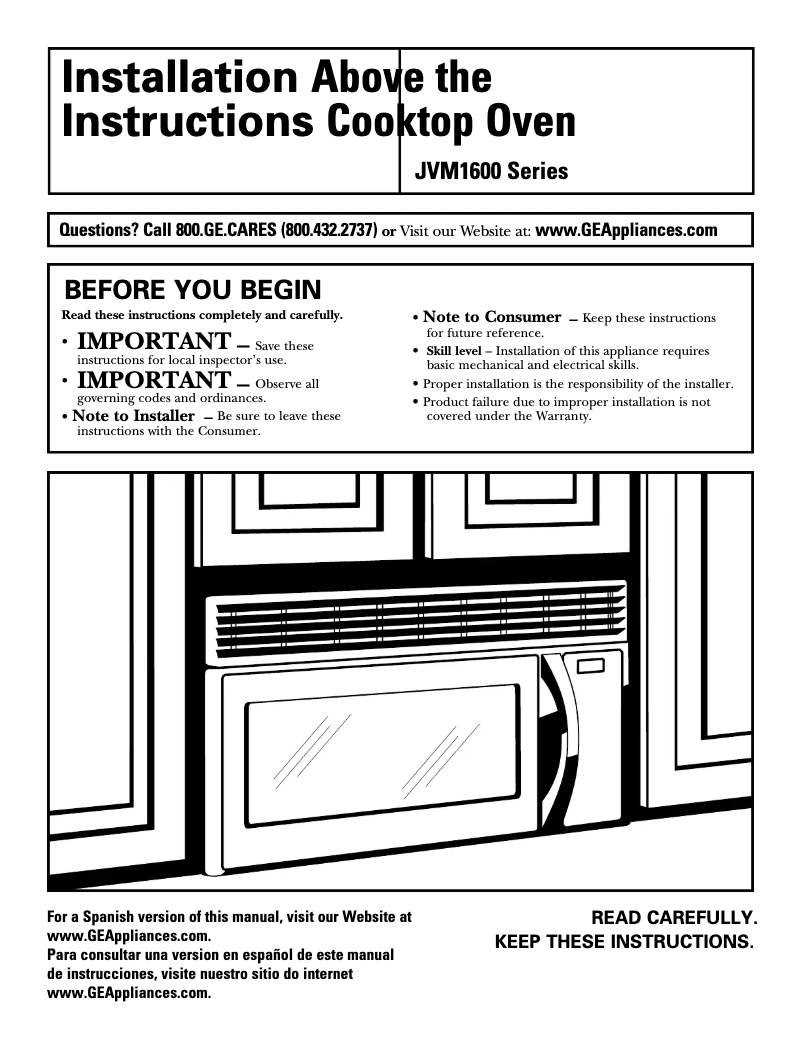 Page 1 de la notice Guide d'installation GE JVM1640AJ