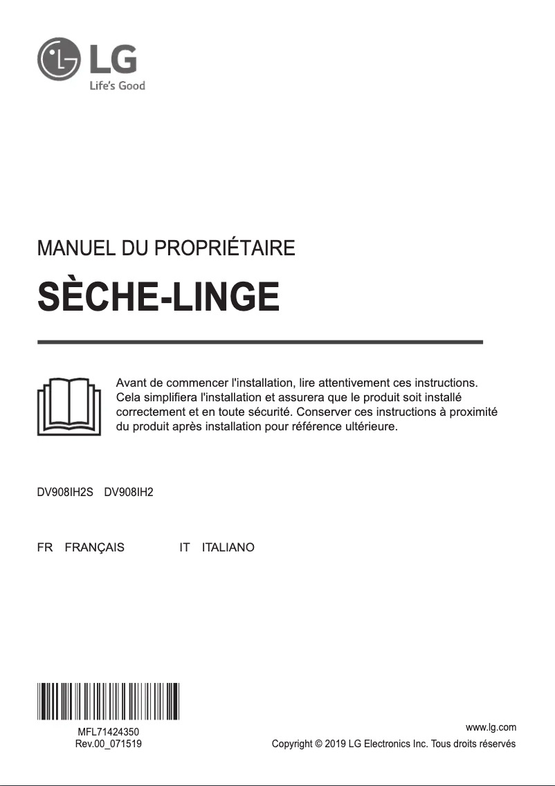 Page 1 de la notice Manuel utilisateur LG DV908IH2S