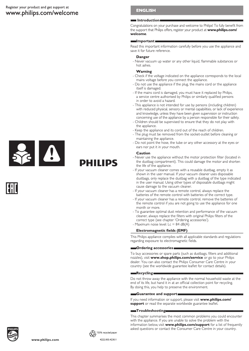Página 1 del manual Manual de usuario Philips Performer Active FC8588