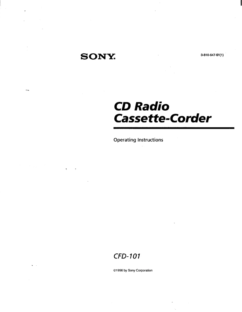 Page n°1 - Manuel utilisateur Sony CFD-101