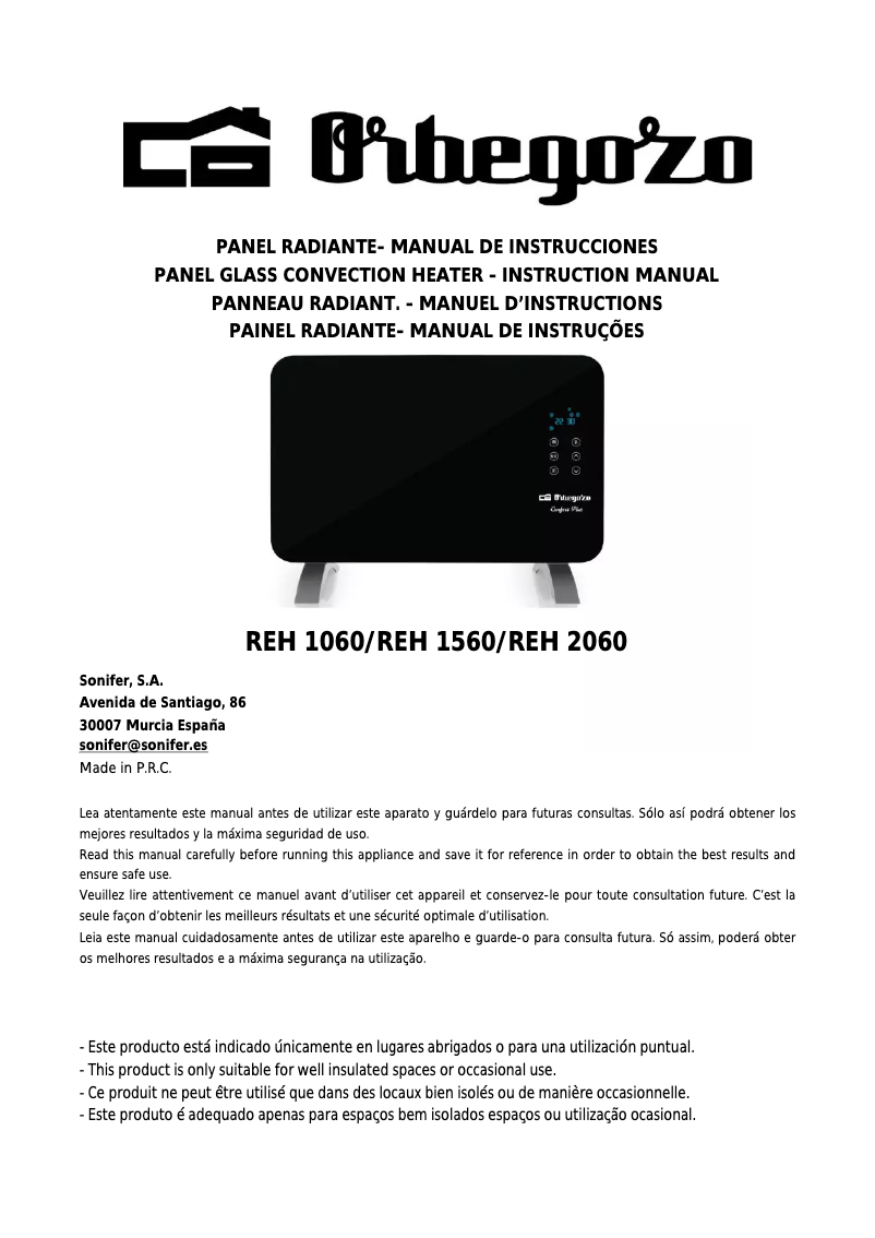 Page 1 de la notice Manuel utilisateur Orbegozo REH 1060