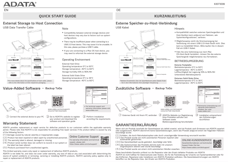 Page 1 de la notice Manuel utilisateur ADATA HC300 ECO