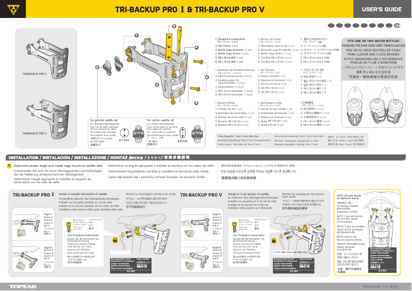 Page 1 de la notice Manuel utilisateur Topeak TRI-BACKUP PRO V