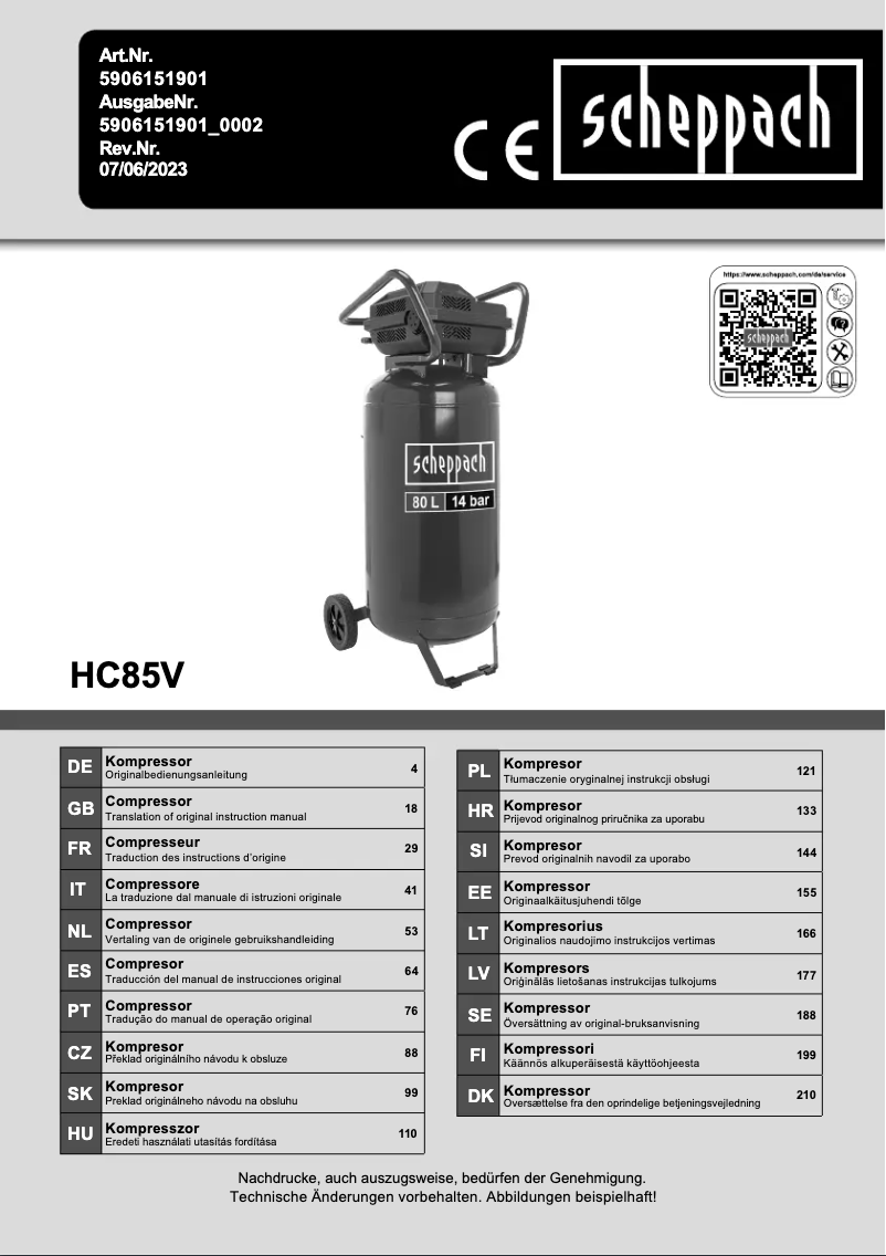 Page n°1 - Manuel utilisateur Scheppach HC85V