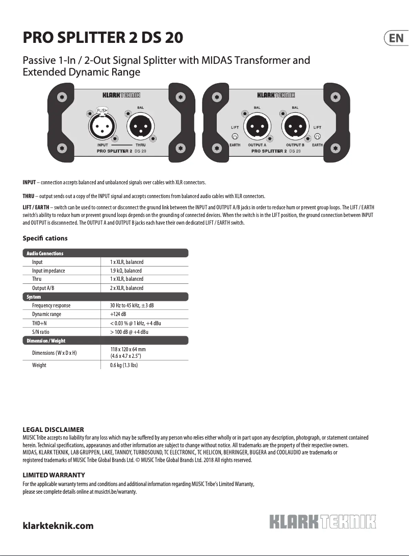Page n°1 - Manuel utilisateur Klark Teknik DS 20