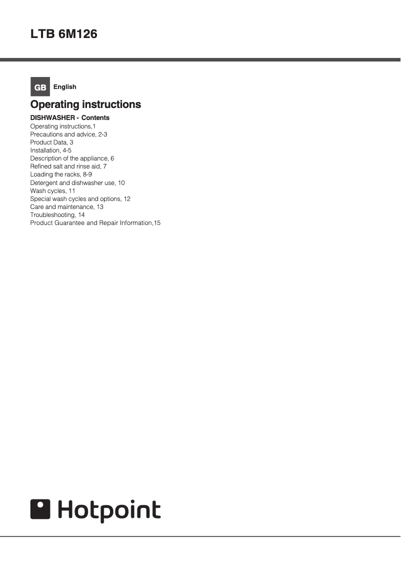 Page 1 de la notice Manuel utilisateur Hotpoint LTB 6M126 UK