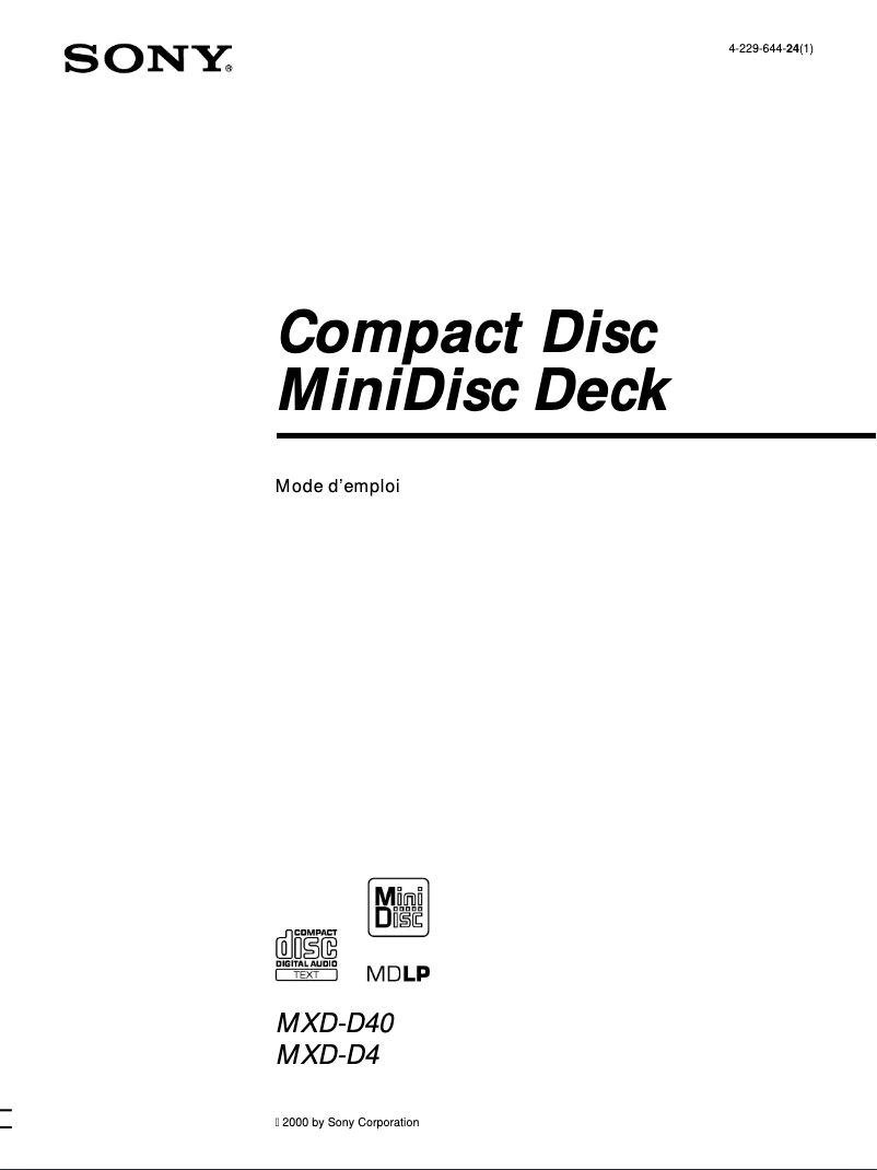 Page n°1 - Manuel utilisateur Sony MXD-D4