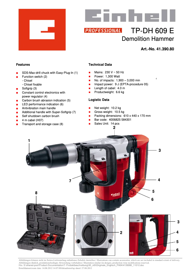 Page n°1 - Fiche technique Einhell TP-DH 609 E