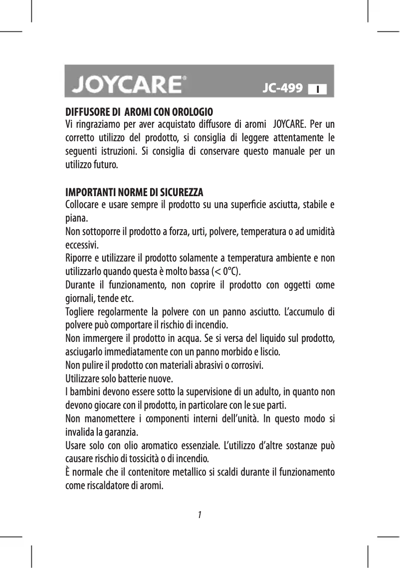 Page 1 de la notice Manuel utilisateur Joycare JC-499