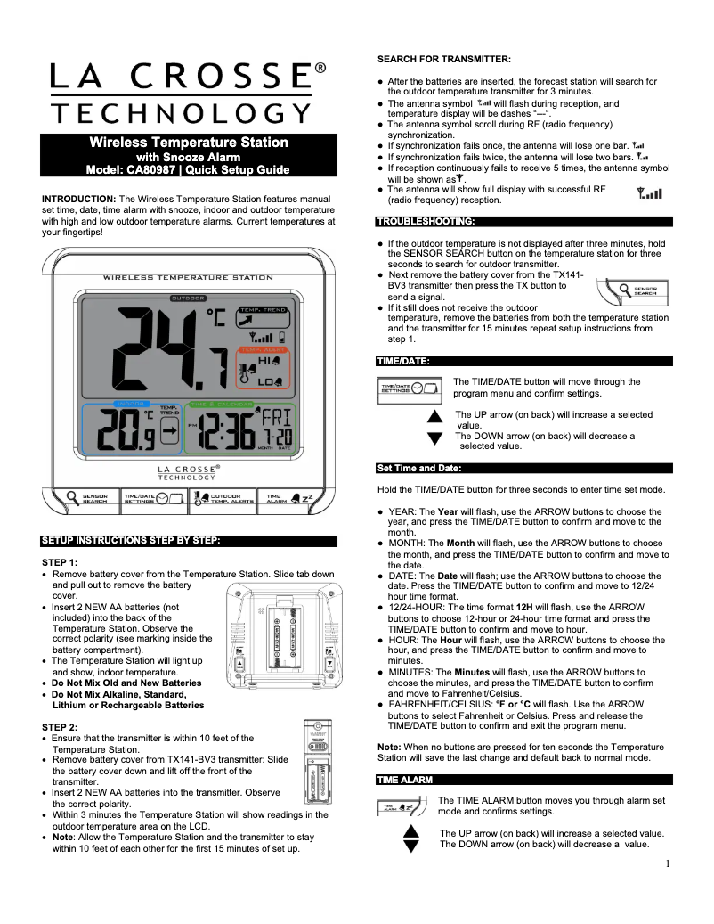 Page n°1 - Manuel utilisateur La Crosse Technology CA80987