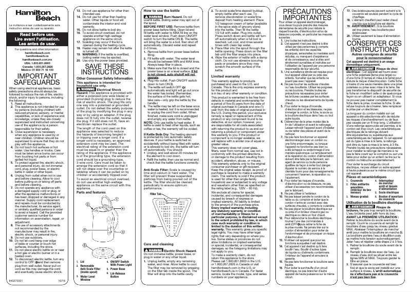 Page n°1 - Manuel utilisateur Hamilton Beach 41009