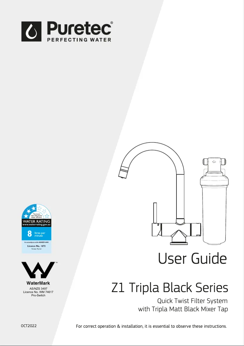 Page 1 de la notice Manuel utilisateur Puretec Z1-BL3