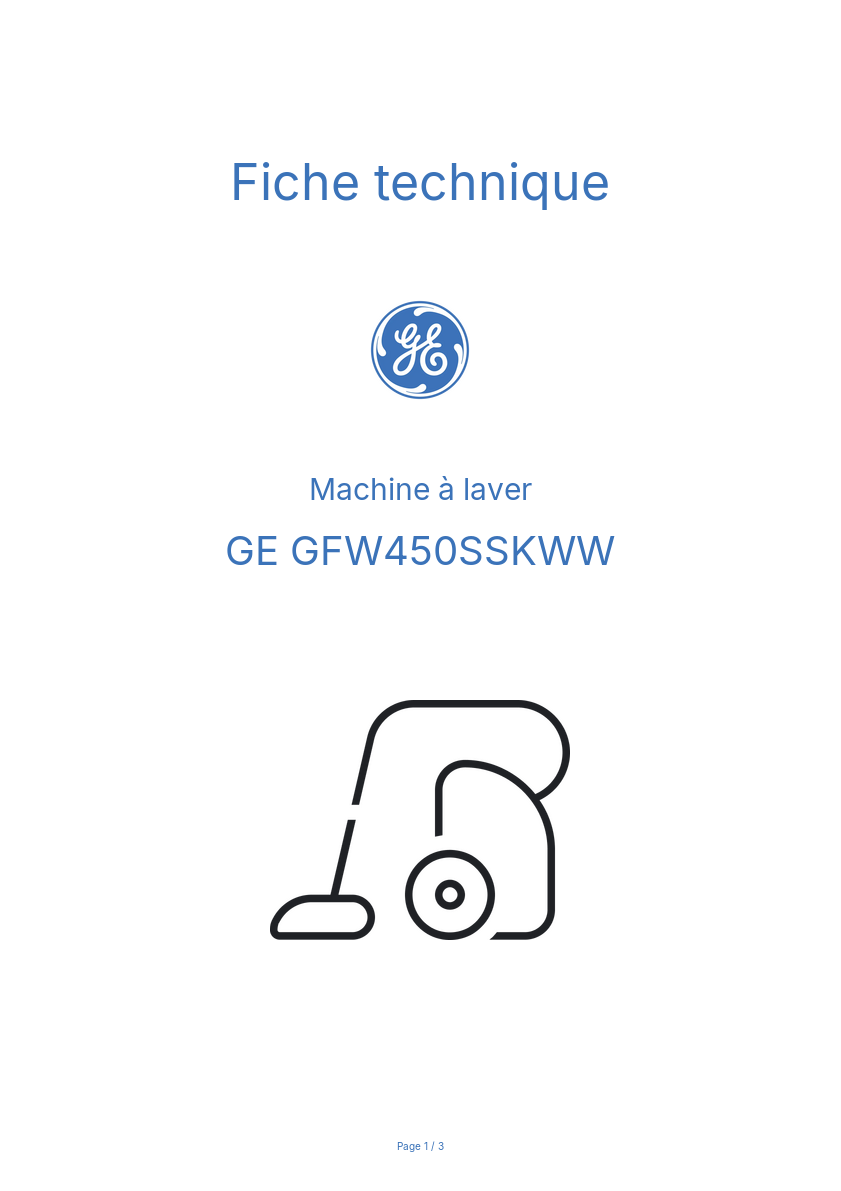 Page n°1 - Fiche technique GE GFW450SSKWW