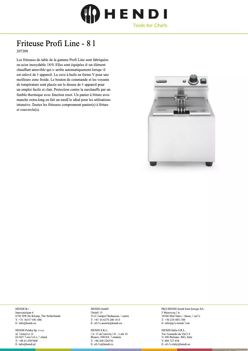 Page 1 de la notice Fiche technique Hendi Master Cook 207208