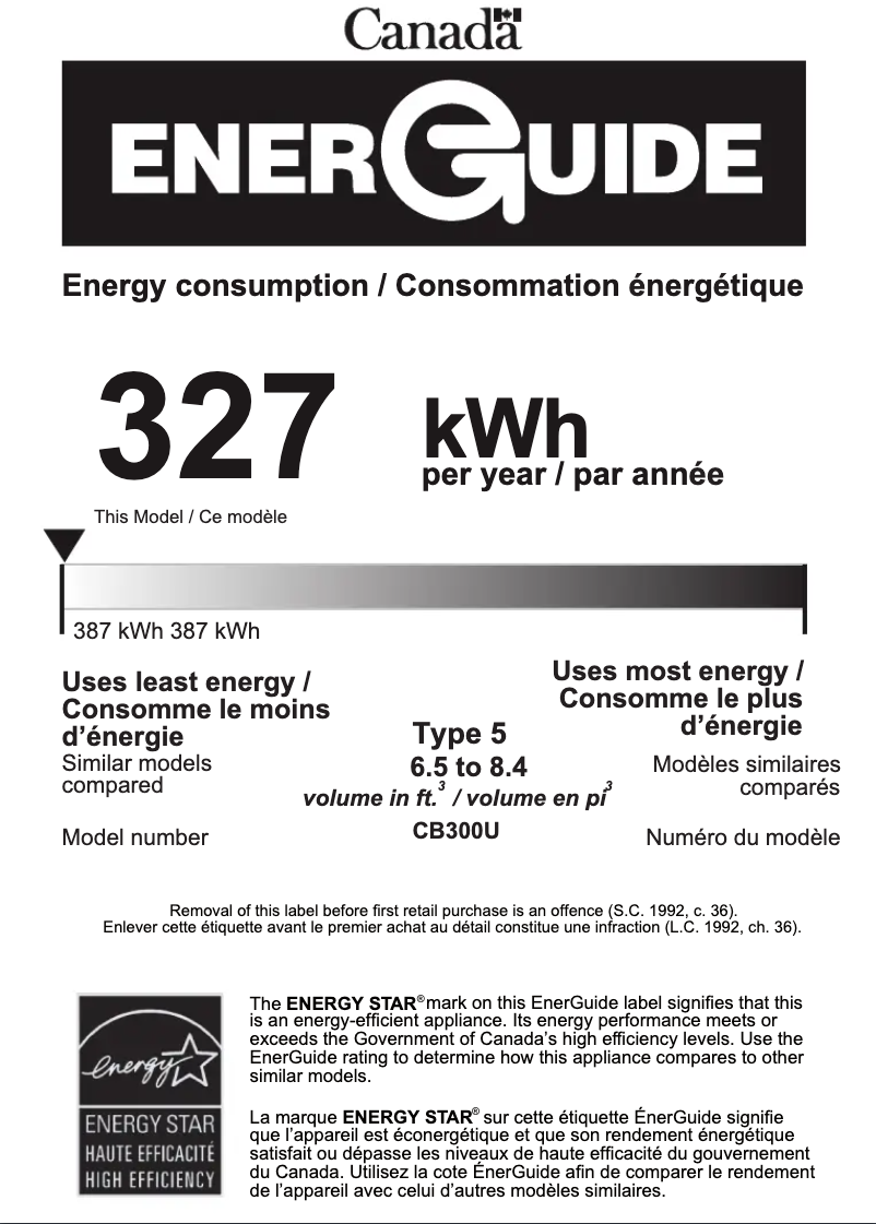 Page 1 de la notice Label énergétique Smeg CB300U