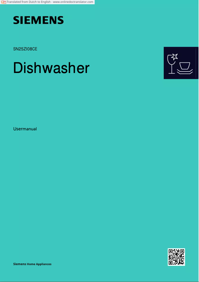 Page 1 de la notice Manuel utilisateur Siemens SN25ZI08CE