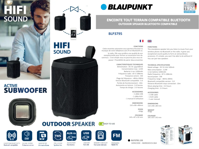 Page n°1 - Fiche technique Blaupunkt BLP3795