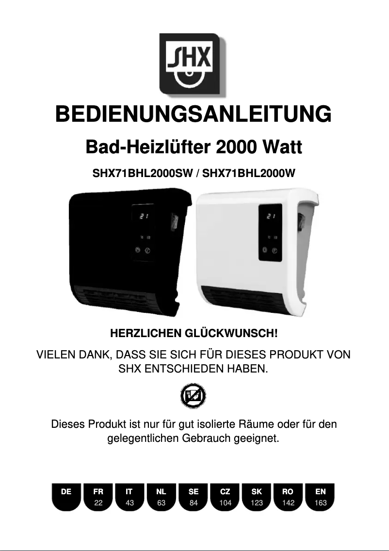 Page 1 de la notice Manuel utilisateur SHX SHX71BHL2000W