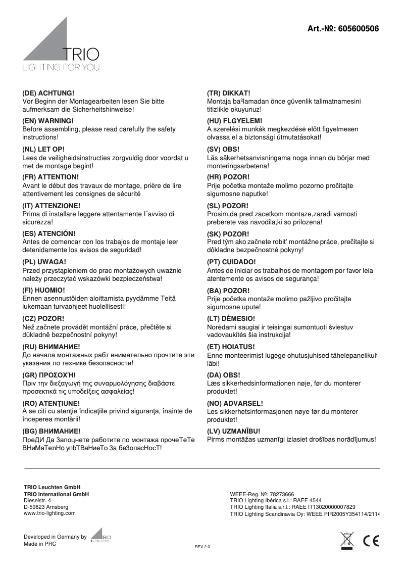 Page 1 de la notice Manuel utilisateur Trio Lighting Kolani 605600506