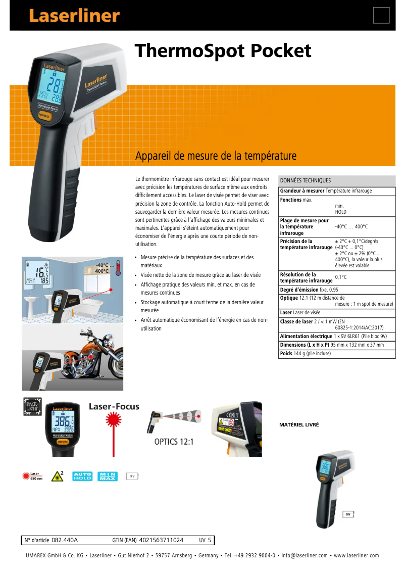Page n°1 - Fiche technique Laserliner ThermoSpot Pocket