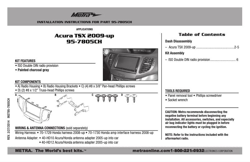 Page n°1 - Manuel utilisateur Metra 95-7805CH