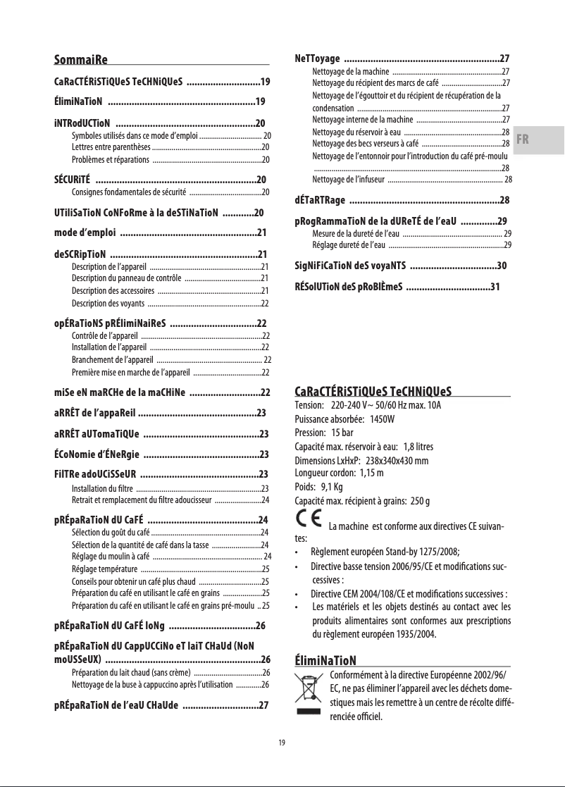 Page n°1 - Manuel utilisateur DeLonghi ECAM23.120.SB