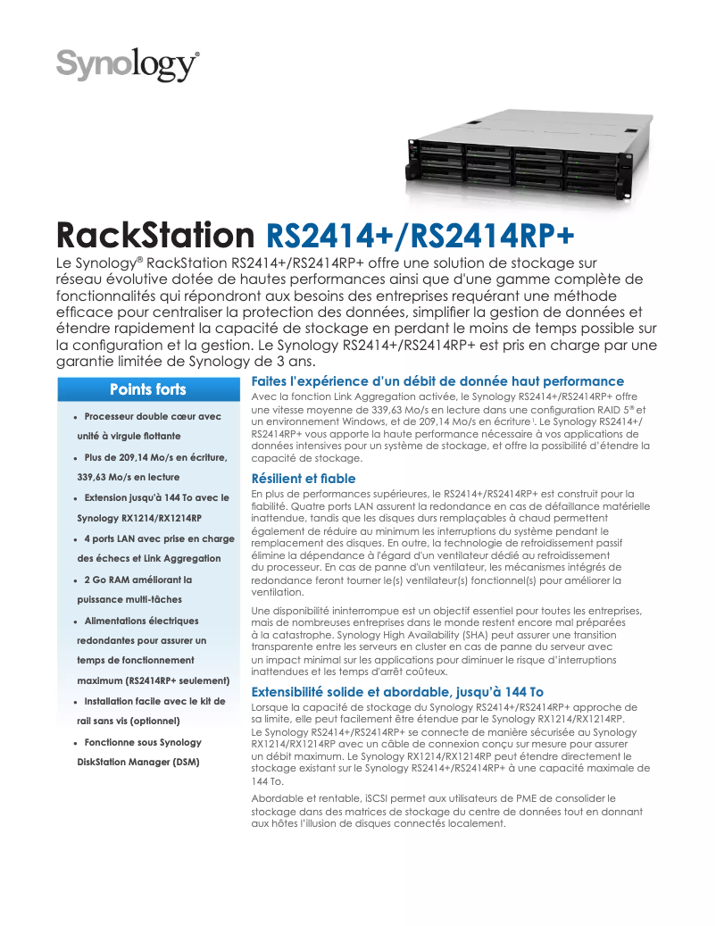 Image de la première page du manuel de l'appareil RackStation RS2414RP+