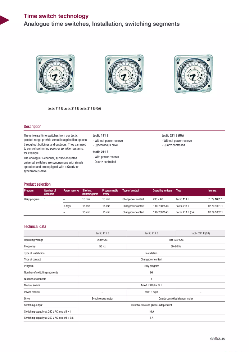 Page 1 de la notice Fiche technique Grässlin tactic 111 E