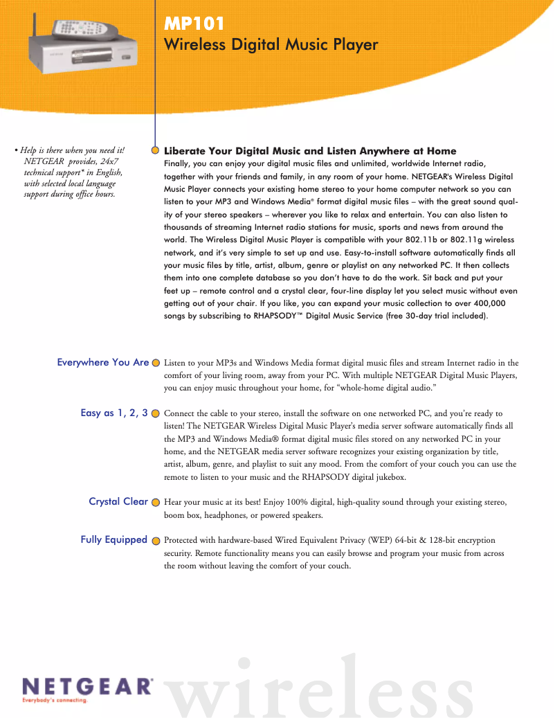Page 1 de la notice Fiche technique Netgear MP101