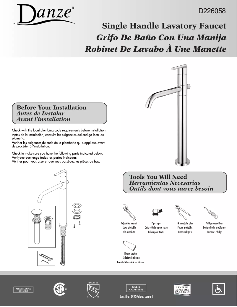 Página 1 del manual Manual de usuario Danze D226058