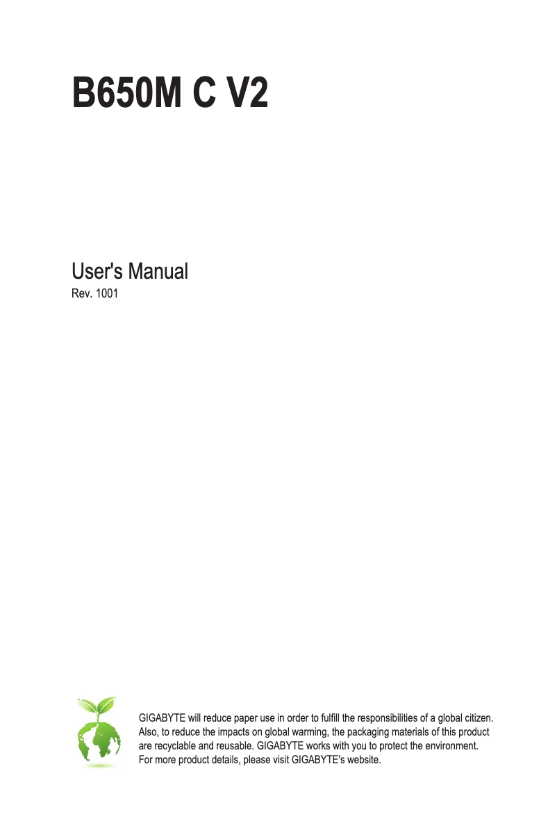 Page 1 de la notice Manuel utilisateur Gigabyte B650M C V2