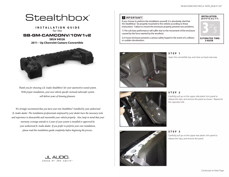 Image de la première page du manuel de l'appareil Stealthbox SB-GM-CAMCONV/10W1v3