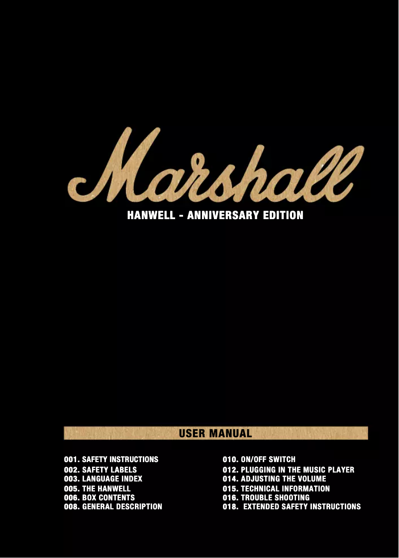 Page 1 de la notice Manuel utilisateur Marshall Hanwell