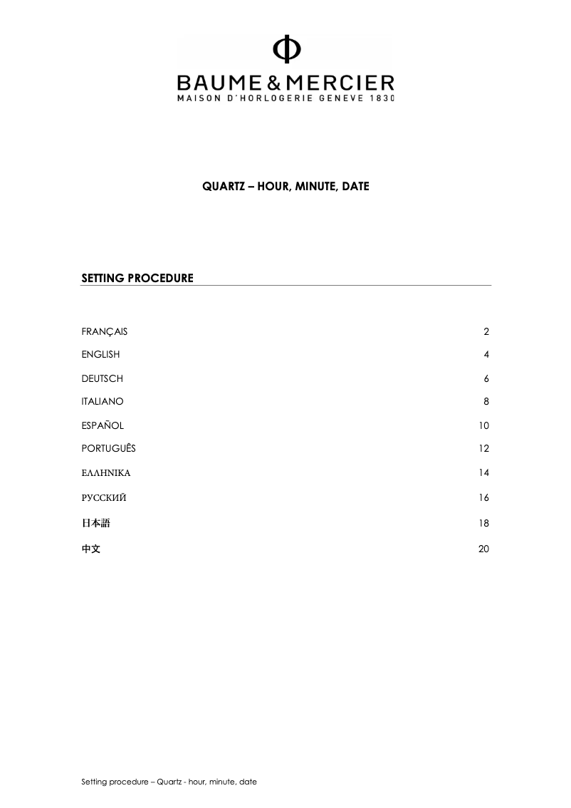 Page 1 de la notice Manuel utilisateur Baume & Mercier Classima - 10353