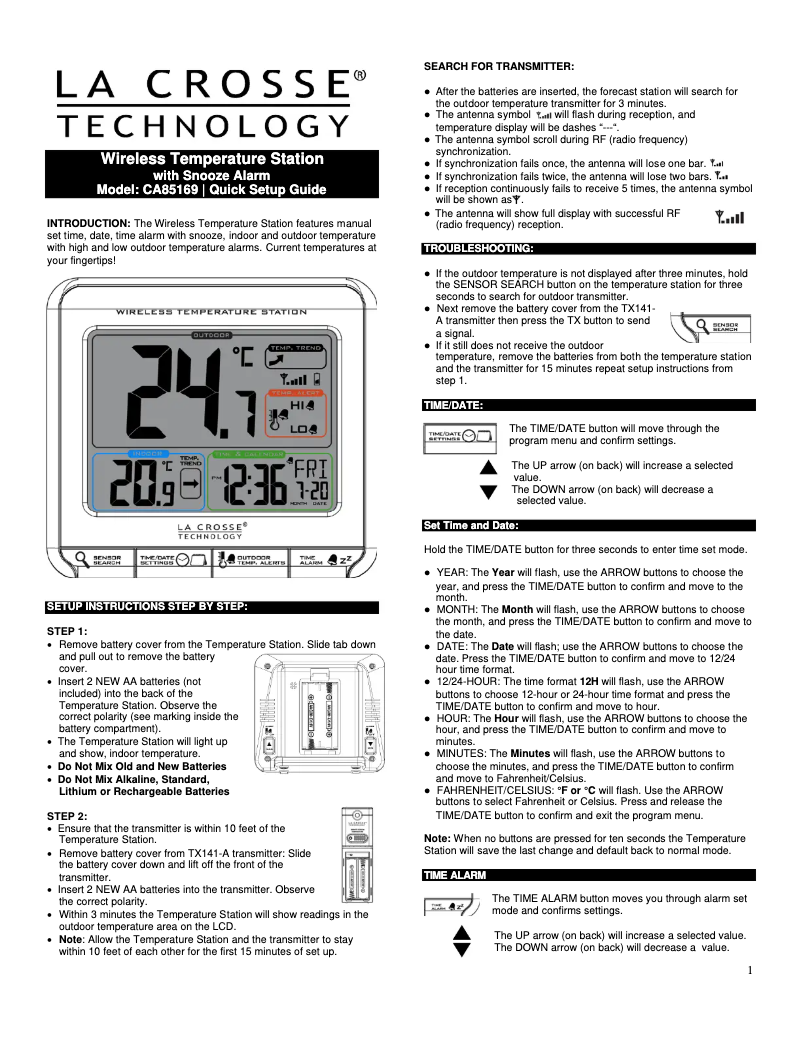 Page n°1 - Manuel utilisateur La Crosse Technology CA85169