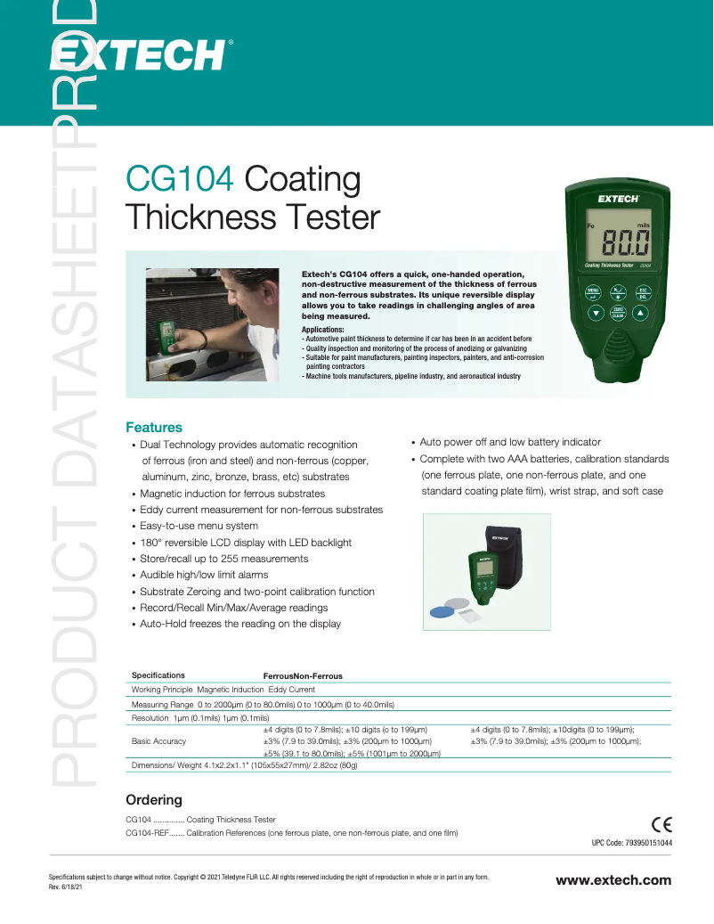 Page n°1 - Fiche technique Extech CG104