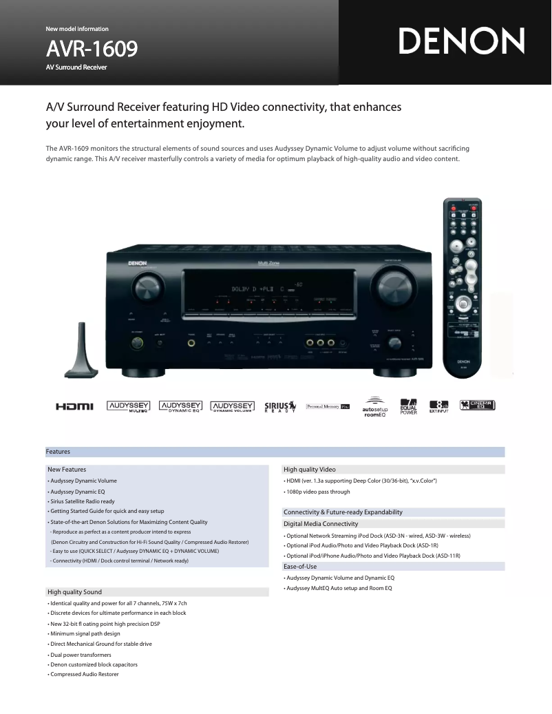 Page 1 de la notice Manuel utilisateur Denon AVR-1609