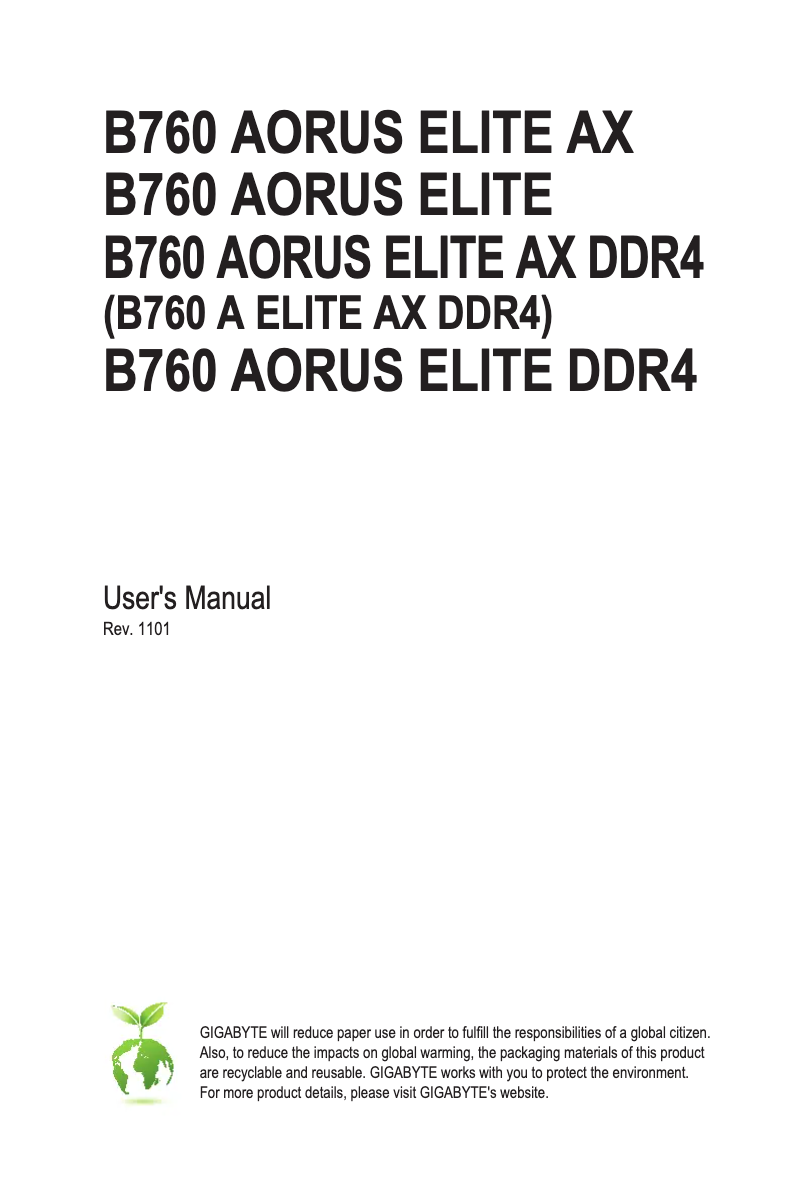 Image de la première page du manuel de l'appareil B760 Aorus Elite DDR4