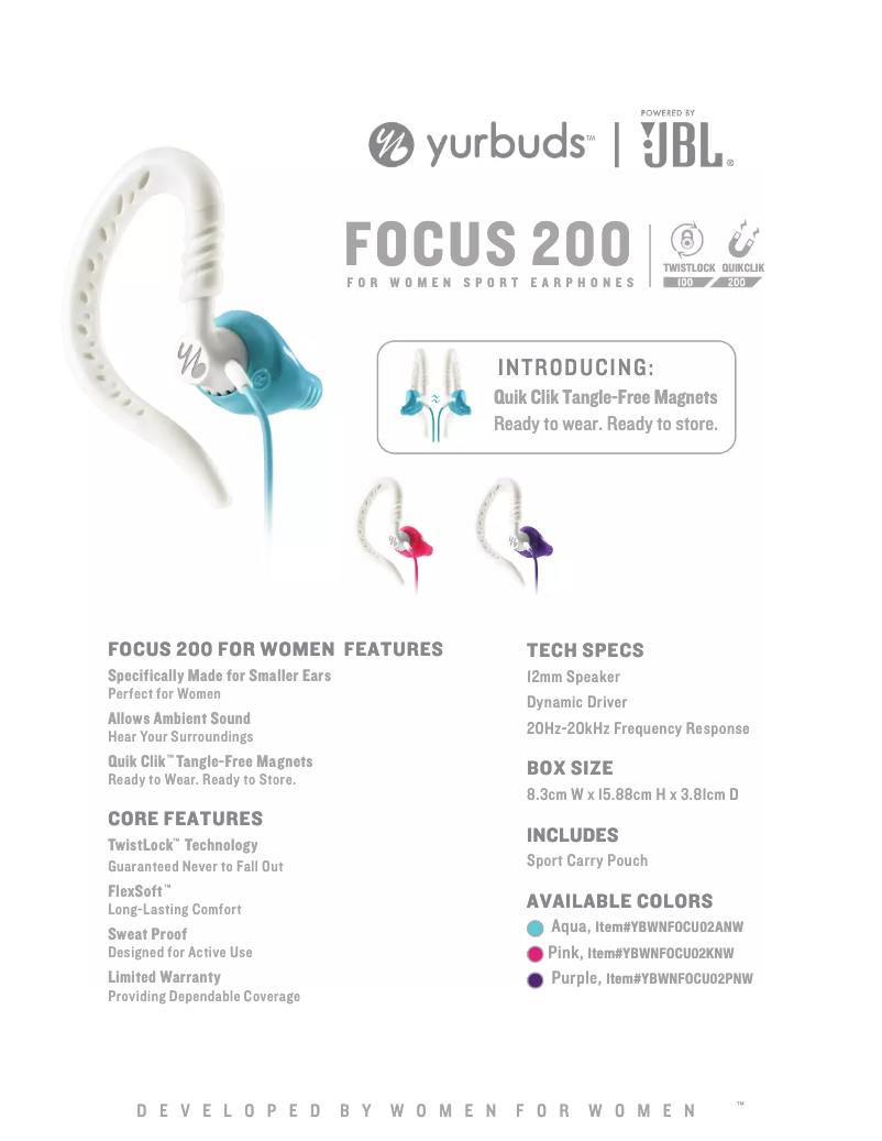 Page n°1 - Fiche technique Yurbuds Focus 200
