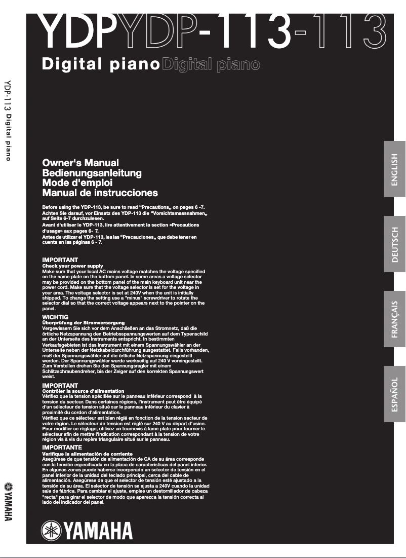 Page n°1 - Manuel utilisateur Yamaha YDP-113