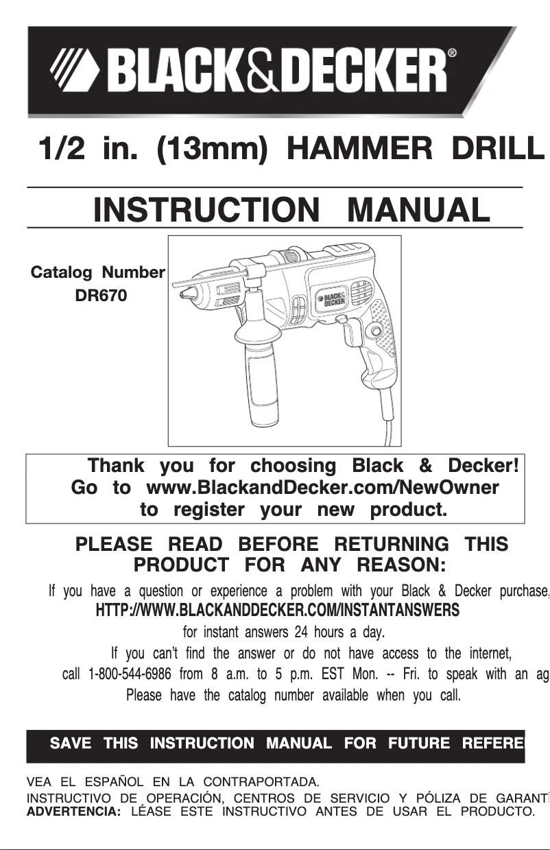 Page 1 de la notice Manuel utilisateur Black & Decker DR670