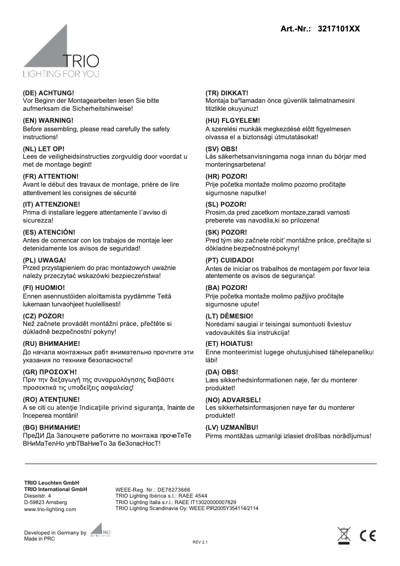 Page n°1 - Manuel utilisateur Trio Lighting Oakland 321710107