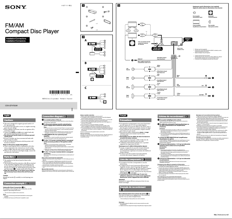 Page n°1 - Guide d'installation Sony CDX-GT470UM