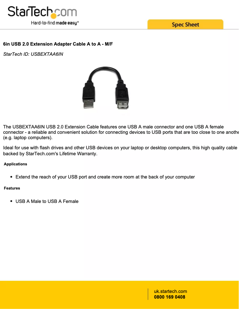 Page 1 de la notice Manuel utilisateur StarTech.com USBEXTAA6IN