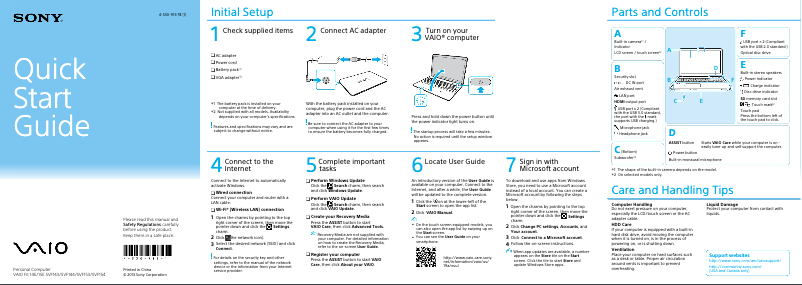 Page n°1 - Guide d'installation Sony Vaio Fit 15 SVF153290X