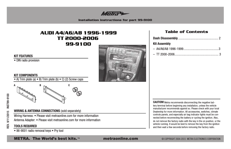 Page 1 de la notice Manuel utilisateur Metra 99-9100