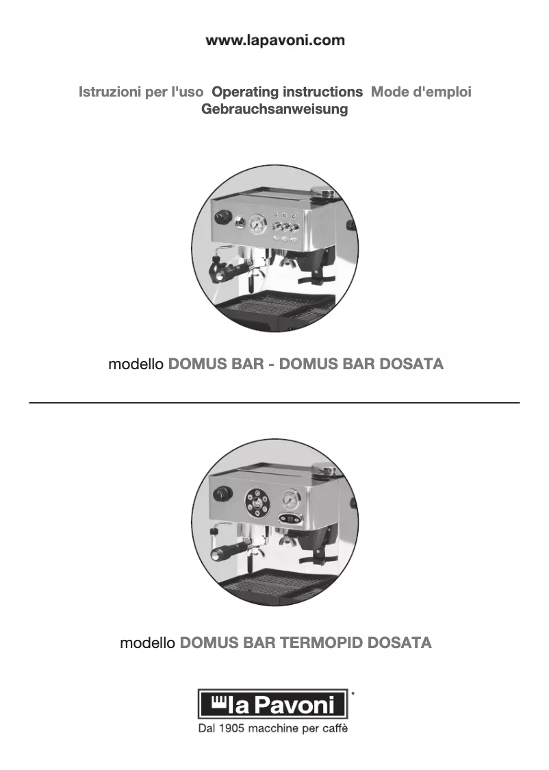 Page 1 de la notice Manuel utilisateur la Pavoni Domus Bar DMB