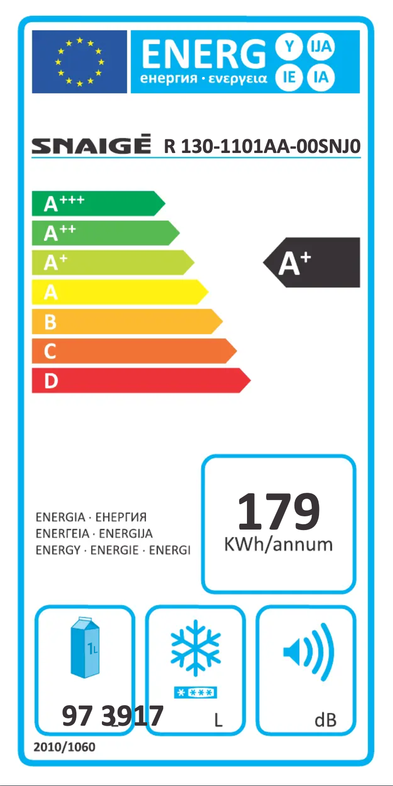 Page n°1 - Label énergétique Snaigė R13SM-P6000F1